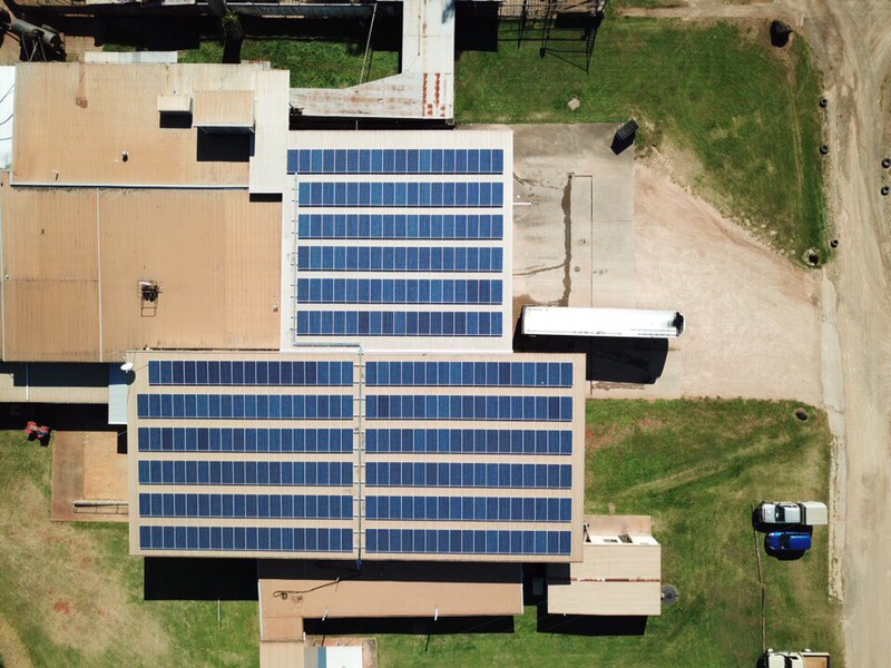 birdseye view of Rocky Creek Abattoir rooftop solar system